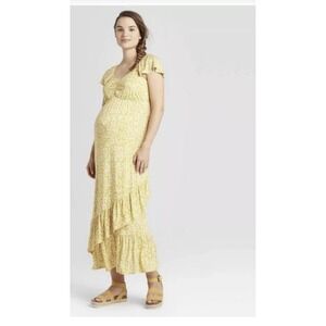 Ingrid & Isabel Maternity Light Yellow Flower Maxi Floral Dress‎ Size S